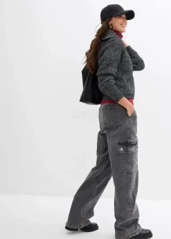 bonprix Bekleidung·Jeans|Pullover & Strickjacken^Troyer aus weichem Woll-Mix schwarz/weiß