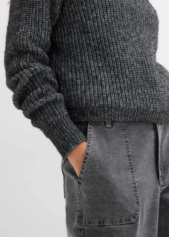 bonprix Bekleidung·Jeans|Pullover & Strickjacken^Troyer aus weichem Woll-Mix schwarz/weiß