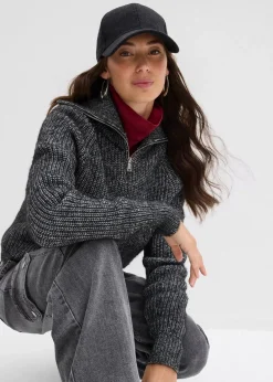 bonprix Bekleidung·Jeans|Pullover & Strickjacken^Troyer aus weichem Woll-Mix schwarz/weiß