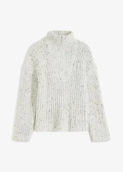 bonprix Pullover & Strickjacken|Bekleidung·Jeans^Troyer mit überschnittener Schulter wollweiß/dunkelblau meliert
