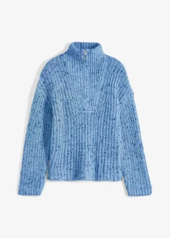 bonprix Bekleidung·Jeans|Pullover & Strickjacken^Troyer mit überschnittener Schulter brilliantblau/wollweiß/dunkelblau meliert