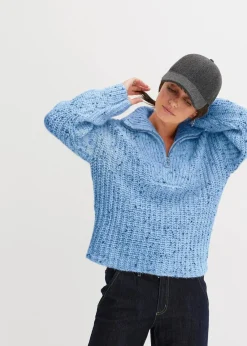 bonprix Bekleidung·Jeans|Pullover & Strickjacken^Troyer mit überschnittener Schulter brilliantblau/wollweiß/dunkelblau meliert