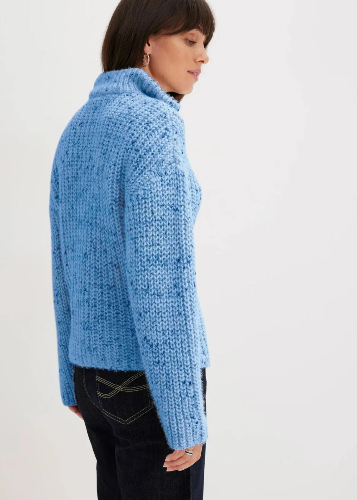 bonprix Bekleidung·Jeans|Pullover & Strickjacken^Troyer mit überschnittener Schulter brilliantblau/wollweiß/dunkelblau meliert