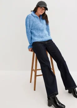 bonprix Bekleidung·Jeans|Pullover & Strickjacken^Troyer mit überschnittener Schulter brilliantblau/wollweiß/dunkelblau meliert