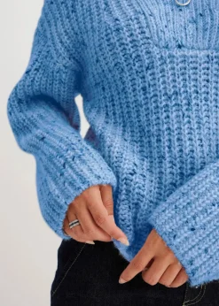 bonprix Bekleidung·Jeans|Pullover & Strickjacken^Troyer mit überschnittener Schulter brilliantblau/wollweiß/dunkelblau meliert
