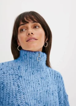 bonprix Bekleidung·Jeans|Pullover & Strickjacken^Troyer mit überschnittener Schulter brilliantblau/wollweiß/dunkelblau meliert