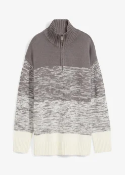 bonprix Bekleidung·Jeans|Pullover & Strickjacken^Troyer mit Farbverlauf rauchgrau/wollweiß meliert