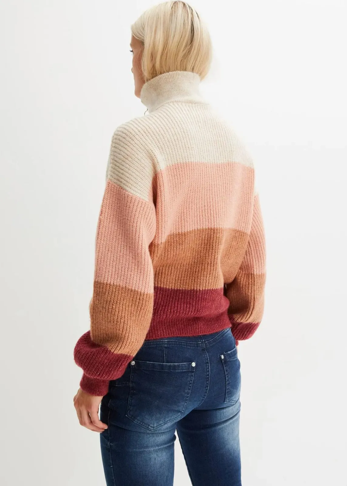 bonprix Bekleidung·Jeans|Pullover & Strickjacken^Troyer Pullover creme/altrosa/bordeaux quer gestreift