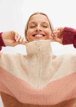 bonprix Bekleidung·Jeans|Pullover & Strickjacken^Troyer Pullover creme/altrosa/bordeaux quer gestreift