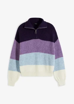 bonprix Pullover & Strickjacken|Bekleidung·Jeans^Troyer Pullover beere/flieder/helllila/weiß quer gestreift
