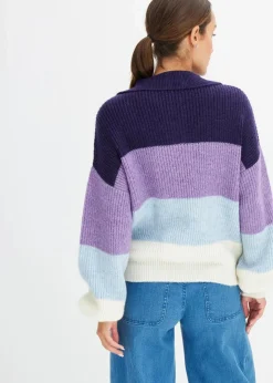 bonprix Pullover & Strickjacken|Bekleidung·Jeans^Troyer Pullover beere/flieder/helllila/weiß quer gestreift