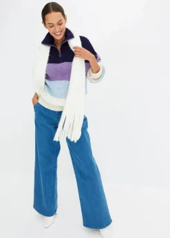 bonprix Pullover & Strickjacken|Bekleidung·Jeans^Troyer Pullover beere/flieder/helllila/weiß quer gestreift
