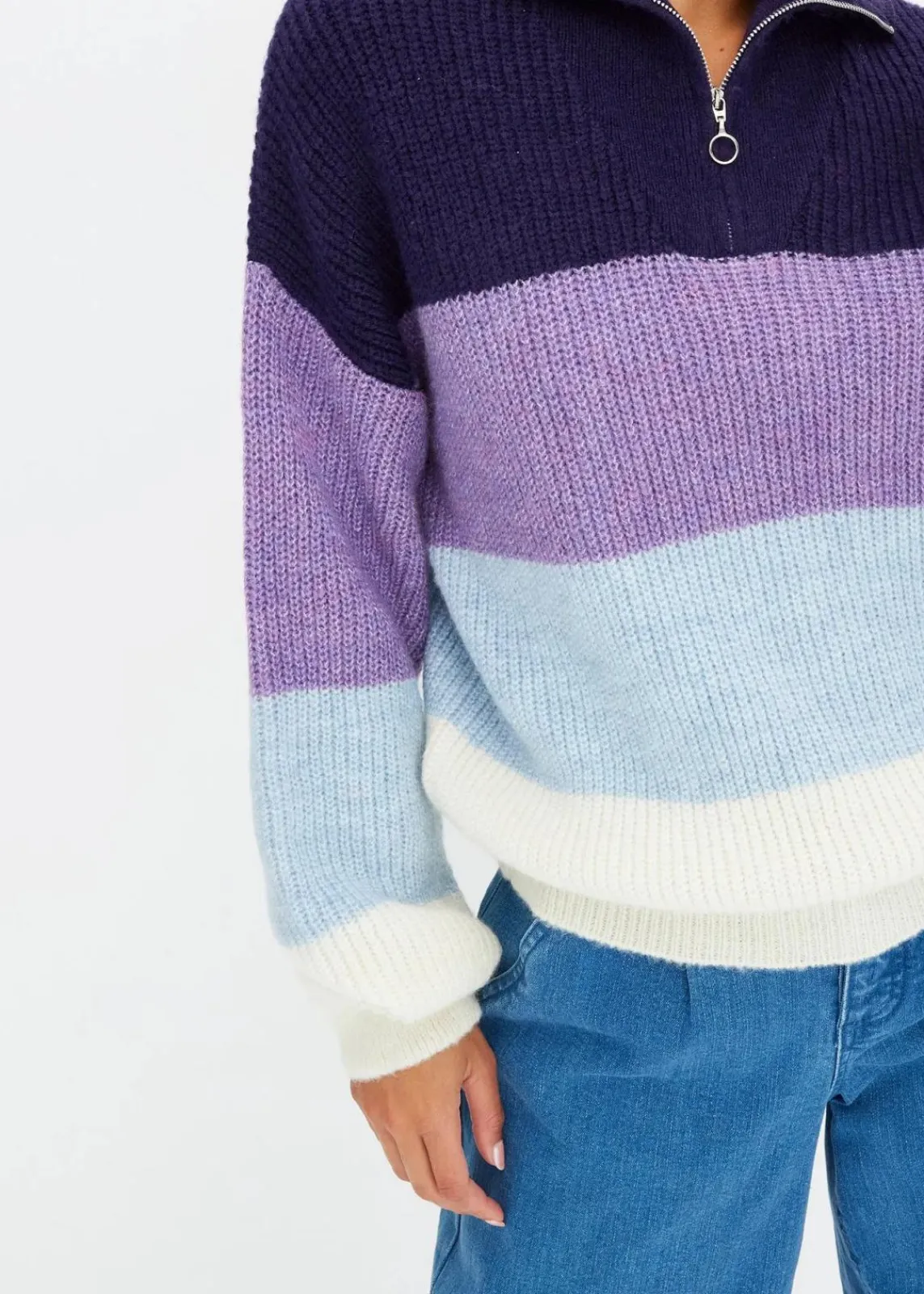 bonprix Pullover & Strickjacken|Bekleidung·Jeans^Troyer Pullover beere/flieder/helllila/weiß quer gestreift