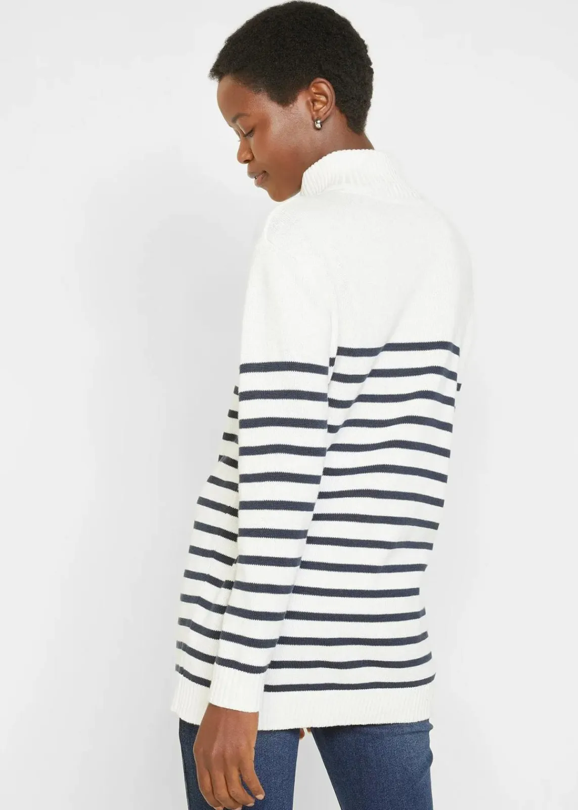 bonprix Bekleidung·Jeans|Pullover & Strickjacken^Troyer Pullover wollweiß/dunkelblau gestreift