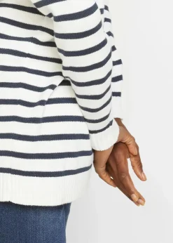 bonprix Bekleidung·Jeans|Pullover & Strickjacken^Troyer Pullover wollweiß/dunkelblau gestreift