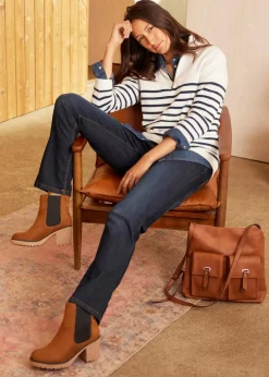 bonprix Bekleidung·Jeans|Pullover & Strickjacken^Troyer Pullover wollweiß/dunkelblau gestreift