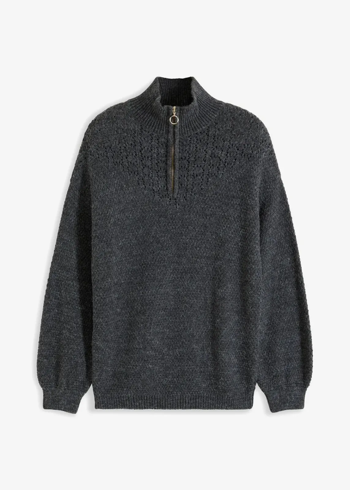 bonprix Pullover & Strickjacken|Bekleidung·Jeans^Troyer Pullover mit Ajourmuster grau