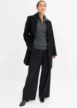 bonprix Pullover & Strickjacken|Bekleidung·Jeans^Troyer Pullover mit Ajourmuster grau