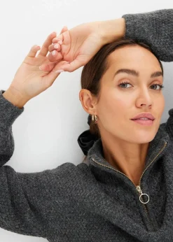 bonprix Pullover & Strickjacken|Bekleidung·Jeans^Troyer Pullover mit Ajourmuster grau