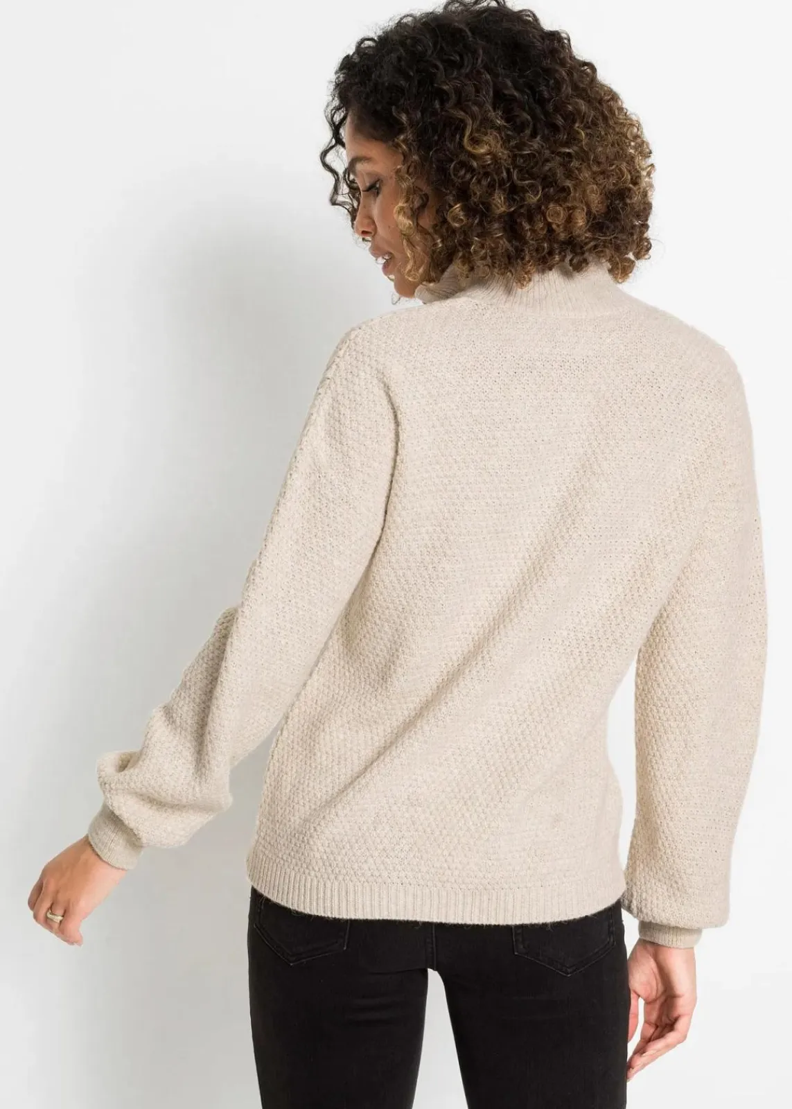 bonprix Bekleidung·Jeans|Pullover & Strickjacken^Troyer Pullover mit Ajourmuster sand