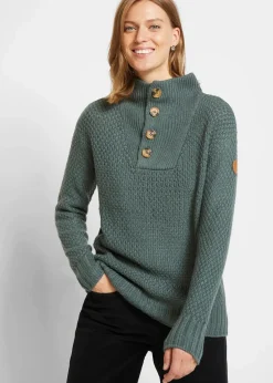 bonprix Bekleidung·Jeans|Pullover & Strickjacken^Troyer Pullover mit Struktur eukalyptusgrün