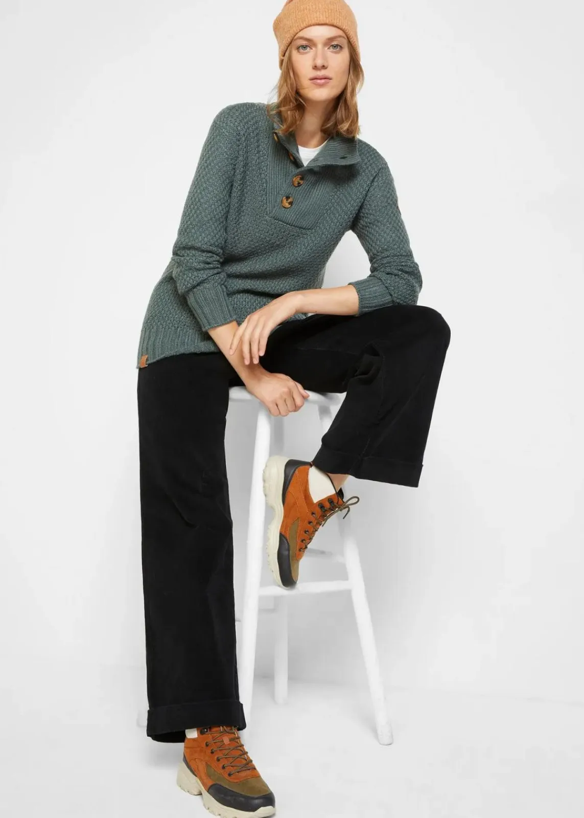 bonprix Bekleidung·Jeans|Pullover & Strickjacken^Troyer Pullover mit Struktur eukalyptusgrün