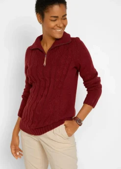 bonprix Pullover & Strickjacken^Troyer Pullover mit Zopfmuster kastanienrot
