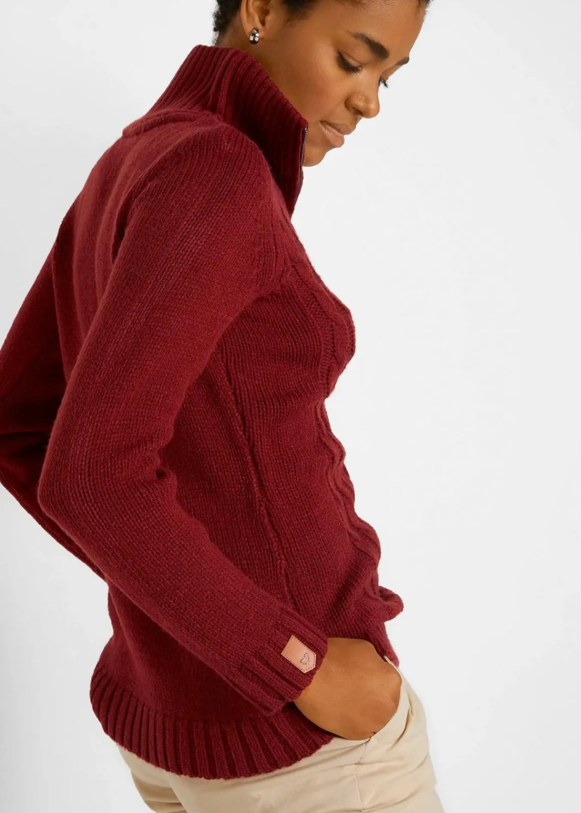 bonprix Pullover & Strickjacken^Troyer Pullover mit Zopfmuster kastanienrot
