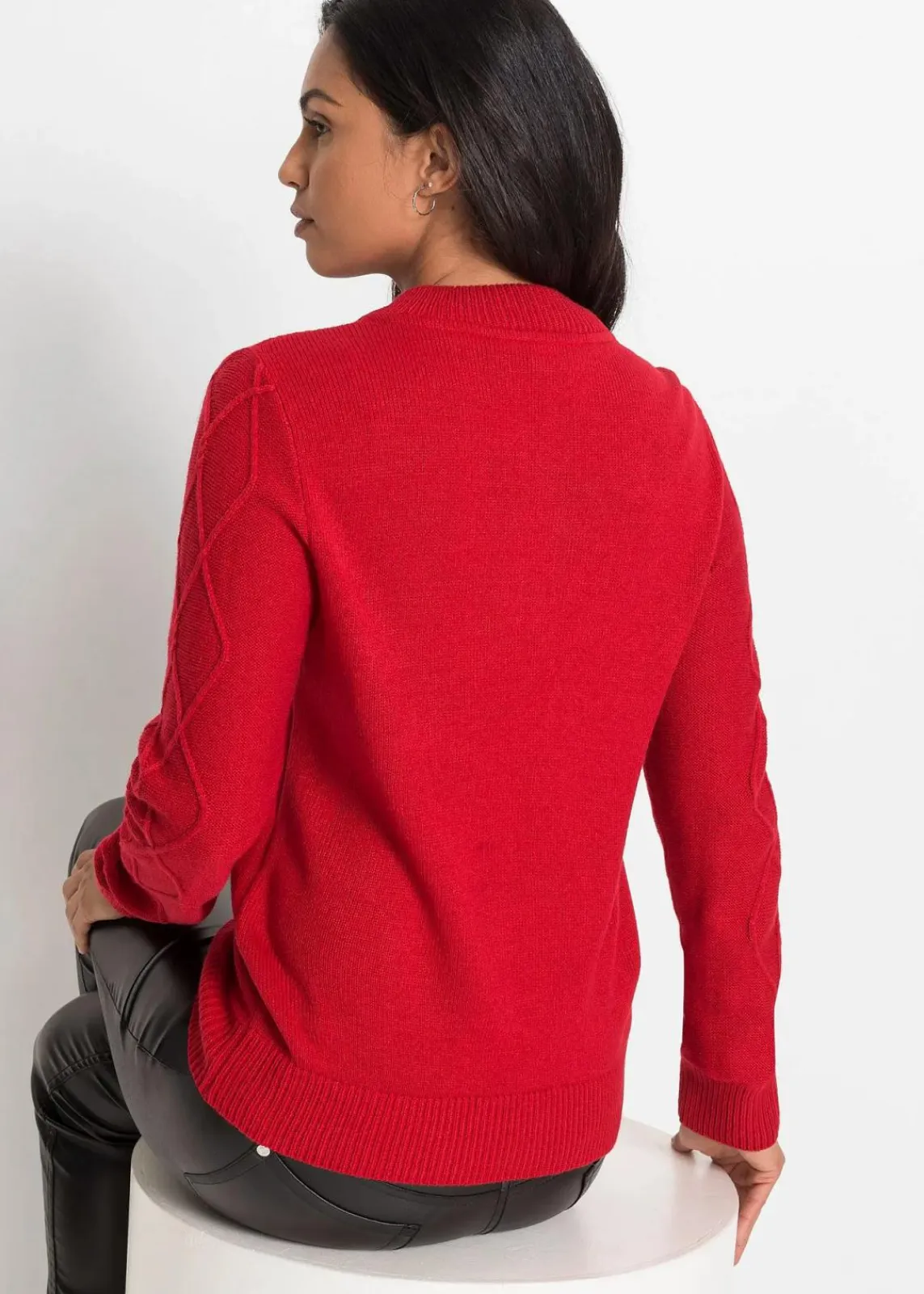 bonprix Bekleidung·Jeans|Pullover & Strickjacken^Troyer Pullover mit Zopfmuster tiefrot