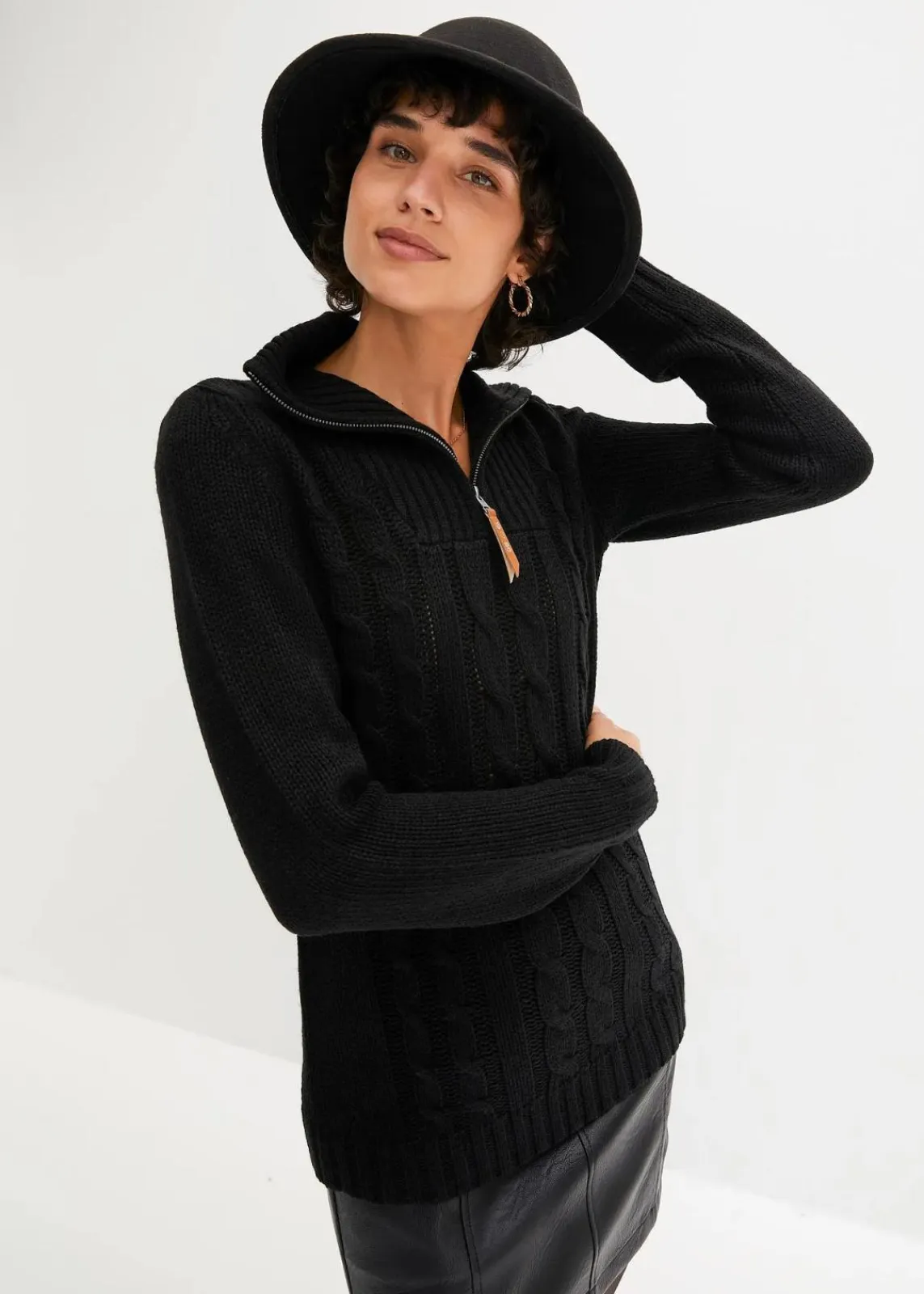 bonprix Pullover & Strickjacken^Troyer Pullover mit Zopfmuster schwarz