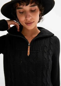 bonprix Pullover & Strickjacken^Troyer Pullover mit Zopfmuster schwarz