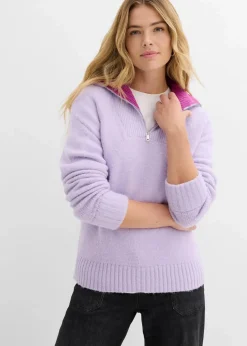 bonprix Bekleidung·Jeans|Pullover & Strickjacken^Troyer-Pullover zartflieder/dunkelfuchsia