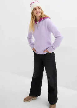 bonprix Bekleidung·Jeans|Pullover & Strickjacken^Troyer-Pullover zartflieder/dunkelfuchsia