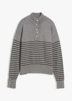 bonprix Bekleidung·Jeans|Pullover & Strickjacken^Troyer-Pullover grau meliert/anthrazit gestreift