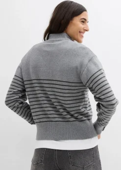 bonprix Bekleidung·Jeans|Pullover & Strickjacken^Troyer-Pullover grau meliert/anthrazit gestreift