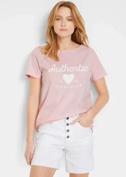 bonprix Shirts & Tops^T-Shirt puderrosa / weiß bedruckt