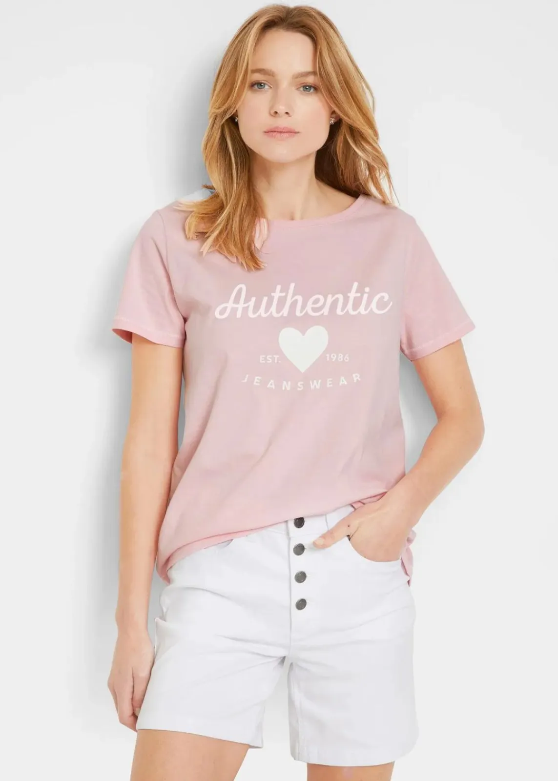 bonprix Shirts & Tops^T-Shirt puderrosa / weiß bedruckt