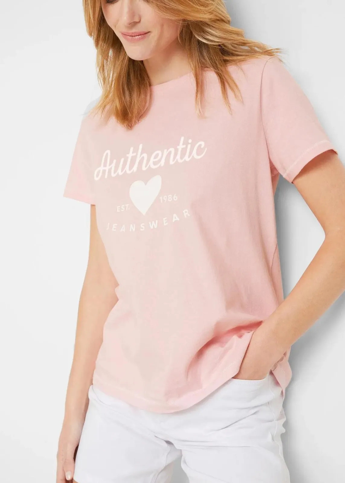 bonprix Shirts & Tops^T-Shirt puderrosa / weiß bedruckt