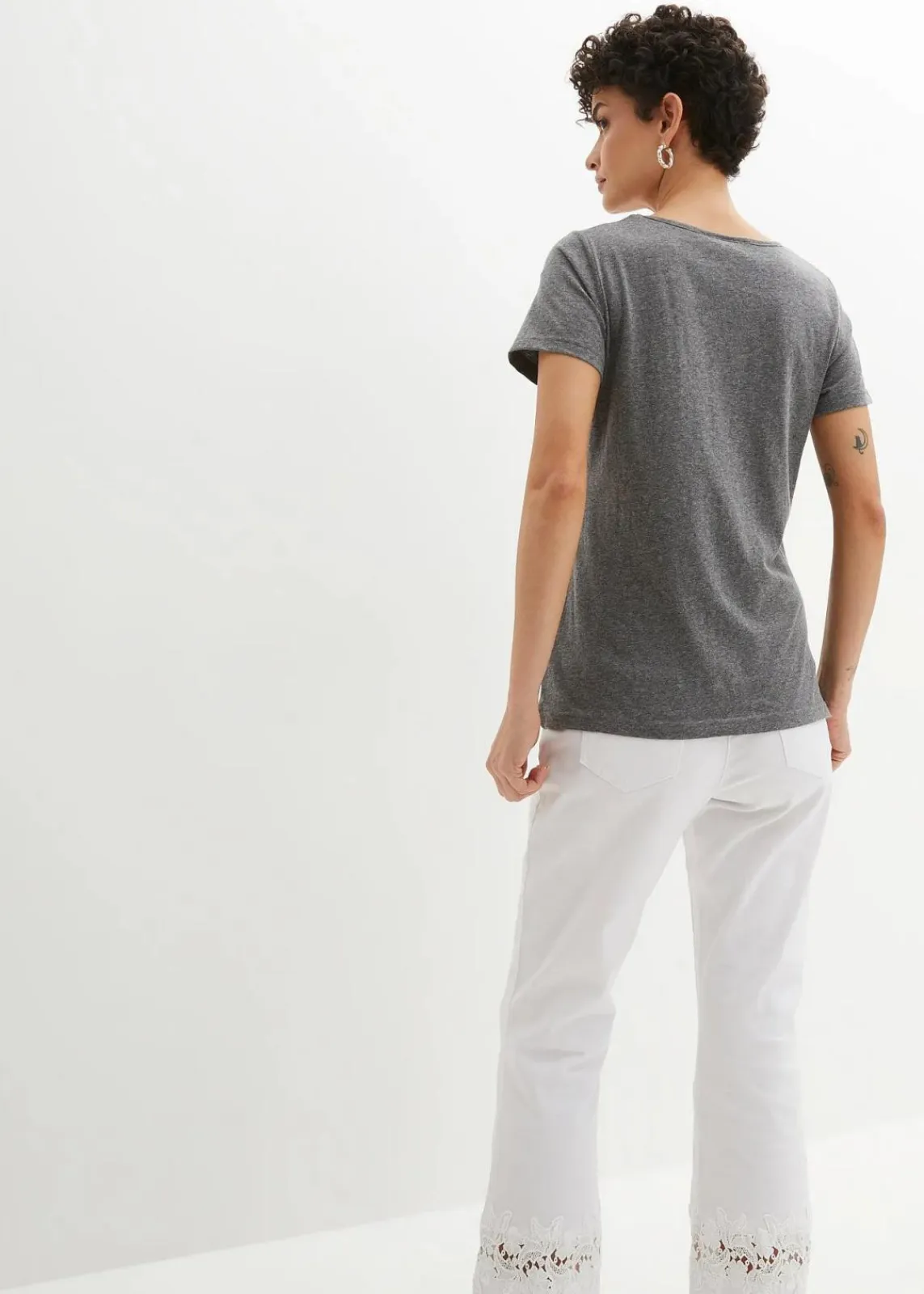 bonprix Shirts & Tops^T-Shirt grau meliert/weiß bedruckt