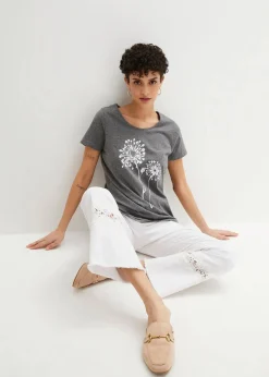 bonprix Shirts & Tops^T-Shirt grau meliert/weiß bedruckt