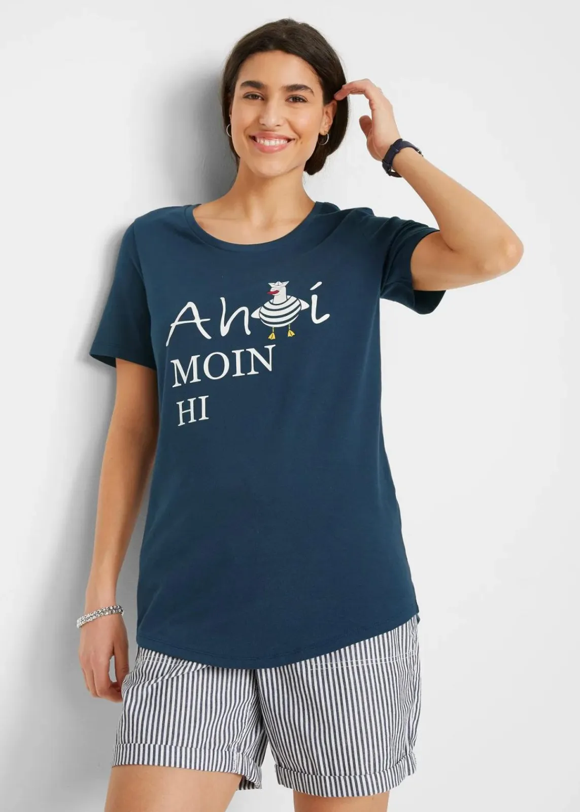 bonprix Shirts & Tops|Nachhaltigere Materialien^T-Shirt aus Baumwollmix dunkelblau bedruckt