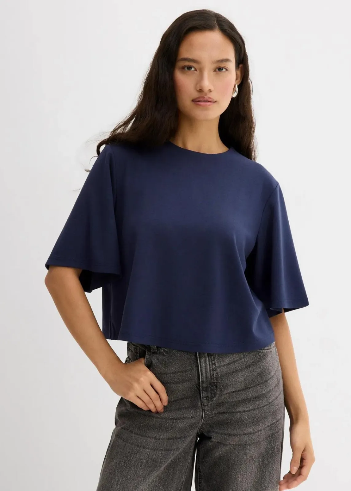 bonprix Shirts & Tops^T-Shirt aus bequemen Punto di Roma dunkelblau