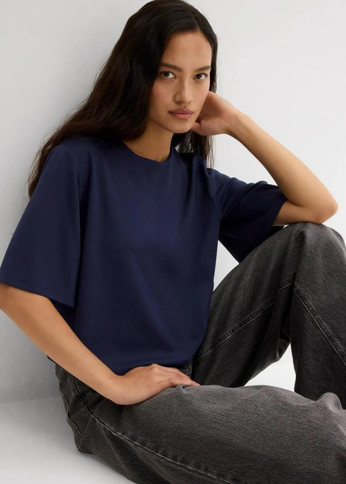 bonprix Shirts & Tops^T-Shirt aus bequemen Punto di Roma dunkelblau