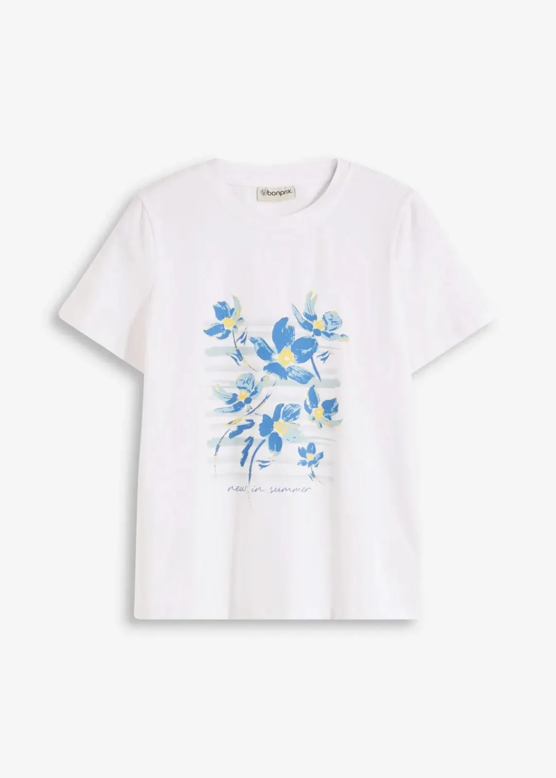 bonprix Shirts & Tops^T-Shirt aus elastischem Baumwoll-Mix weiß graphisch bedruckt