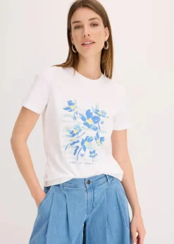 bonprix Shirts & Tops^T-Shirt aus elastischem Baumwoll-Mix weiß graphisch bedruckt