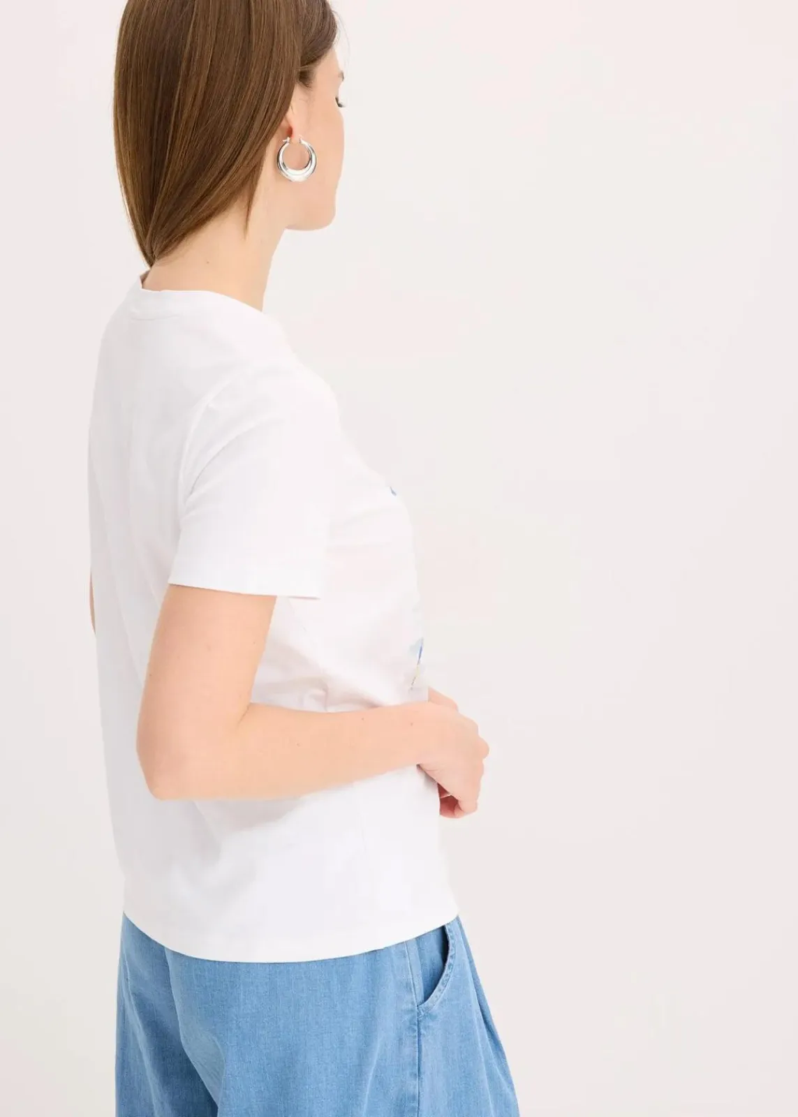 bonprix Shirts & Tops^T-Shirt aus elastischem Baumwoll-Mix weiß graphisch bedruckt