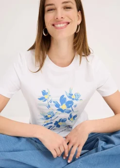 bonprix Shirts & Tops^T-Shirt aus elastischem Baumwoll-Mix weiß graphisch bedruckt