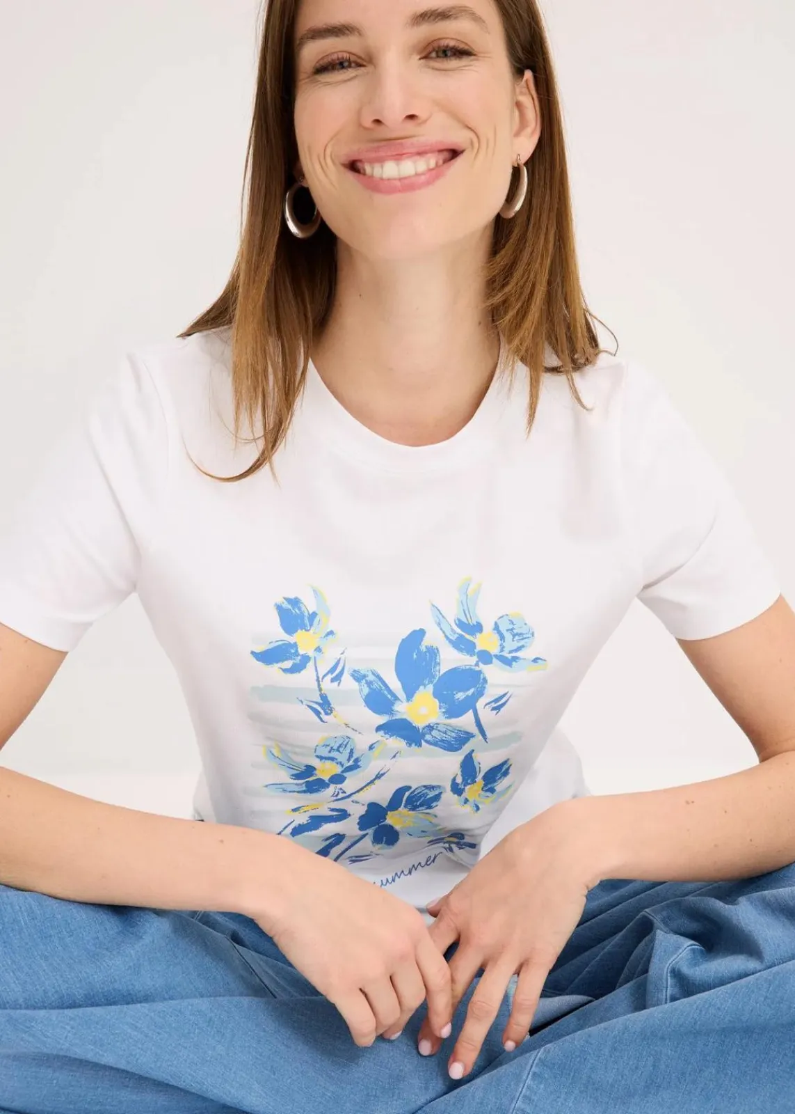 bonprix Shirts & Tops^T-Shirt aus elastischem Baumwoll-Mix weiß graphisch bedruckt