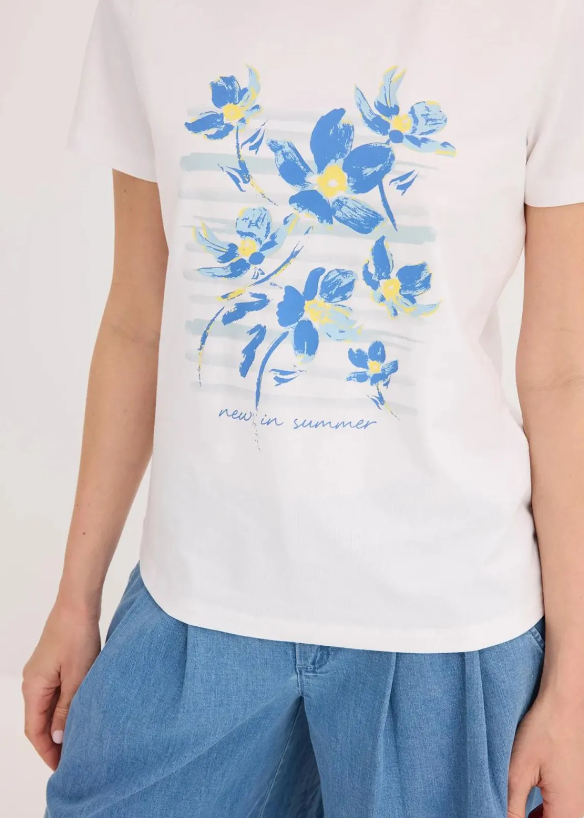 bonprix Shirts & Tops^T-Shirt aus elastischem Baumwoll-Mix weiß graphisch bedruckt