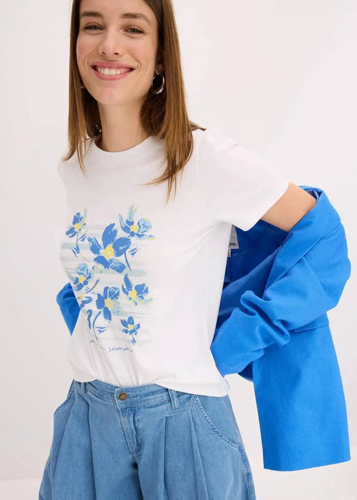 bonprix Shirts & Tops^T-Shirt aus elastischem Baumwoll-Mix weiß graphisch bedruckt